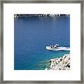 Water Taxi Crossing Pedi Bay, Pedi, Symi, Greece Framed Print