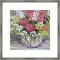 Water Vase With Pink Roses And White Flowers Framed Print