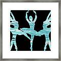 Watercolor Ballerinas Group Blue Silhouettes On Black Framed Print