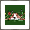 Watercolor Basset Puppy Dog In The Garden Framed Print