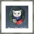 Watercolor Cat Winter Christmas Holiday Framed Print