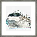 Watercolor Drawing Of Cruise Ship Isolated On White Background, Modern Ocean Liner Framed Print