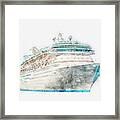 Watercolor Drawing Of Cruise Ship Isolated On White Background, Modern Ocean Liner Framed Print