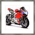Watercolor Ducati Panigale V4s Motorcycle, Oryginal Artwork By Vart Framed Print