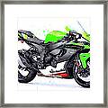 Watercolor Kawasaki Ninja Zx10r Motorcycle - Oryginal Artwork By Va Framed Print