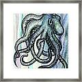 Watercolor Octopus Beach Art Teal Blue Sea Creature Framed Print