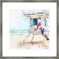Watercolor Paint Effect Of Lifeguard Tower In Fort Lauderdale Framed Print