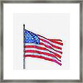Watercolor Painting Illustration Of American Flag Isolated Over A White Background Framed Print