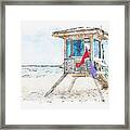 Watercolor Painting Illustration Of Lifeguard Tower In Fort Lauderdale Framed Print