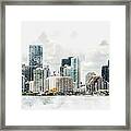 Watercolor Painting Illustration Of Miami Downtown Skyline In Daytime With Biscayne Bay Framed Print