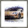 Watercolor Porsche Taycan - Oryginal Artwork By Vart. Framed Print