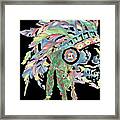 Watercolor Skull With Native Indian Headdress Framed Print