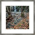 Waterfall Splashing In The Canyon In Autumn. Framed Print