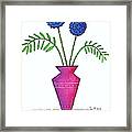 Whimsical Blue Flowers In Pinkish Purple Vase Framed Print