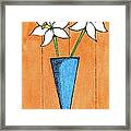 Whimsical White Flowers In Blue Vase Framed Print