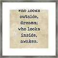 Who Looks Outside Dreams - Carl Gustav Jung Quote - Literature - Typewriter Print 3 - Vintage Framed Print