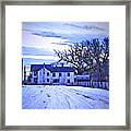 Winter Farmhouse At Twilight Framed Print