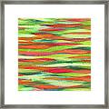 Wish It Was Spring - Green And Orange Waves Framed Print