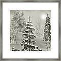 Wolves In The Winter Forest Framed Print