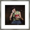 Woman Crying In Movie Theatre Framed Print