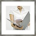 Woman Holding Binder, Reading Document, Cropped View Framed Print