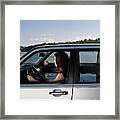 Woman In Car Filled With Water, Side View Framed Print