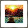 Woman In Hat Watching The Sunset Framed Print