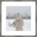Woman On A Meadow In Winter Framed Print