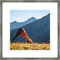 Woman Performs Yoga Position In Mountain Meadow Framed Print