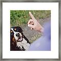 Woman Showing Warning Finger To Her Dog Framed Print