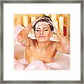 Woman Washing Hair By Shampoo Framed Print