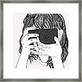 Woman With A Camera - Line Art Graphic Illustration Artwork Framed Print