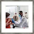 Women With Face Mask Getting Vaccinated, Coronavirus, Covid-19 And Vaccination Concept Framed Print