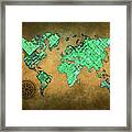 World Map Art Green Brown #map #worldmap Framed Print