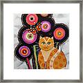 Yellow Cat With Flowers Framed Print