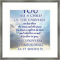 You Are A Child Of The Universe Framed Print