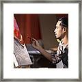 Young Asian Male Woman Paint Drawing Acrylic Color On Canvas At Studio Framed Print