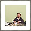Young Boy Accountant Records Taxes To Be Paid Framed Print