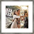 Young Couple On Vacation In Portofino Framed Print