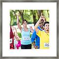 Young Hispanic Man Celebrating Finishing Marathon Race Framed Print
