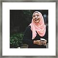 Young Malay Female Holding Coffee Cup Smiling Framed Print