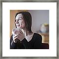 Young Woman At Home, Holding Hot Drink Framed Print
