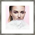 Young Woman With Fake Fur Around Her Neck. Framed Print