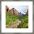 Zion Canyon And The Meandering Virgin River At Dusk Framed Print