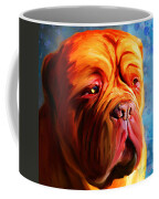 Vibrant Dogue De Bordeaux Painting On Blue Coffee Mug by Michelle Wrighton