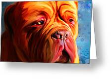 Vibrant Dogue De Bordeaux Painting On Blue Greeting Card by Michelle Wrighton