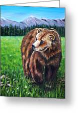 Grizzly Bear In Field Of Flowers Painting Greeting Card