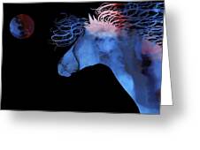 Abstract Wild Horse And Full Moon Greeting Card by Michelle Wrighton