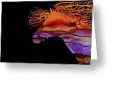 Colorful Abstract Wild Horse Silhouette In Purple And Orange Greeting Card by Michelle Wrighton