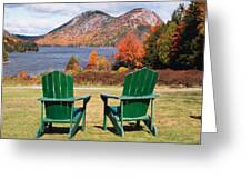 Fall Scenic With Adirondack Chairs At Jordan Pond Greeting 